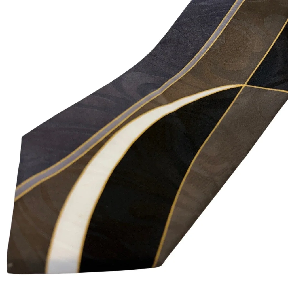 Mens Abstract Geometric Jacquard Necktie Grey Brown Black RN43170 4 Inch Wide‎